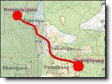 Plan du trek de l'étape Melamchigaon - Tarkeyghyang