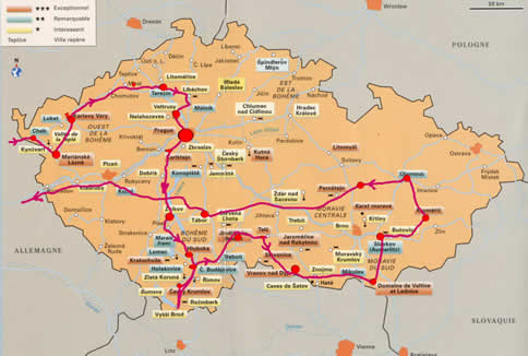 La carte de notre circuit en république Tchèque