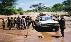 Hommes autour d'une voiture