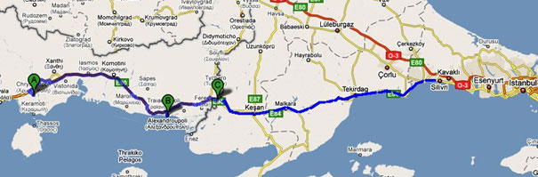itinéraire de Chryssoupoli à Silivri